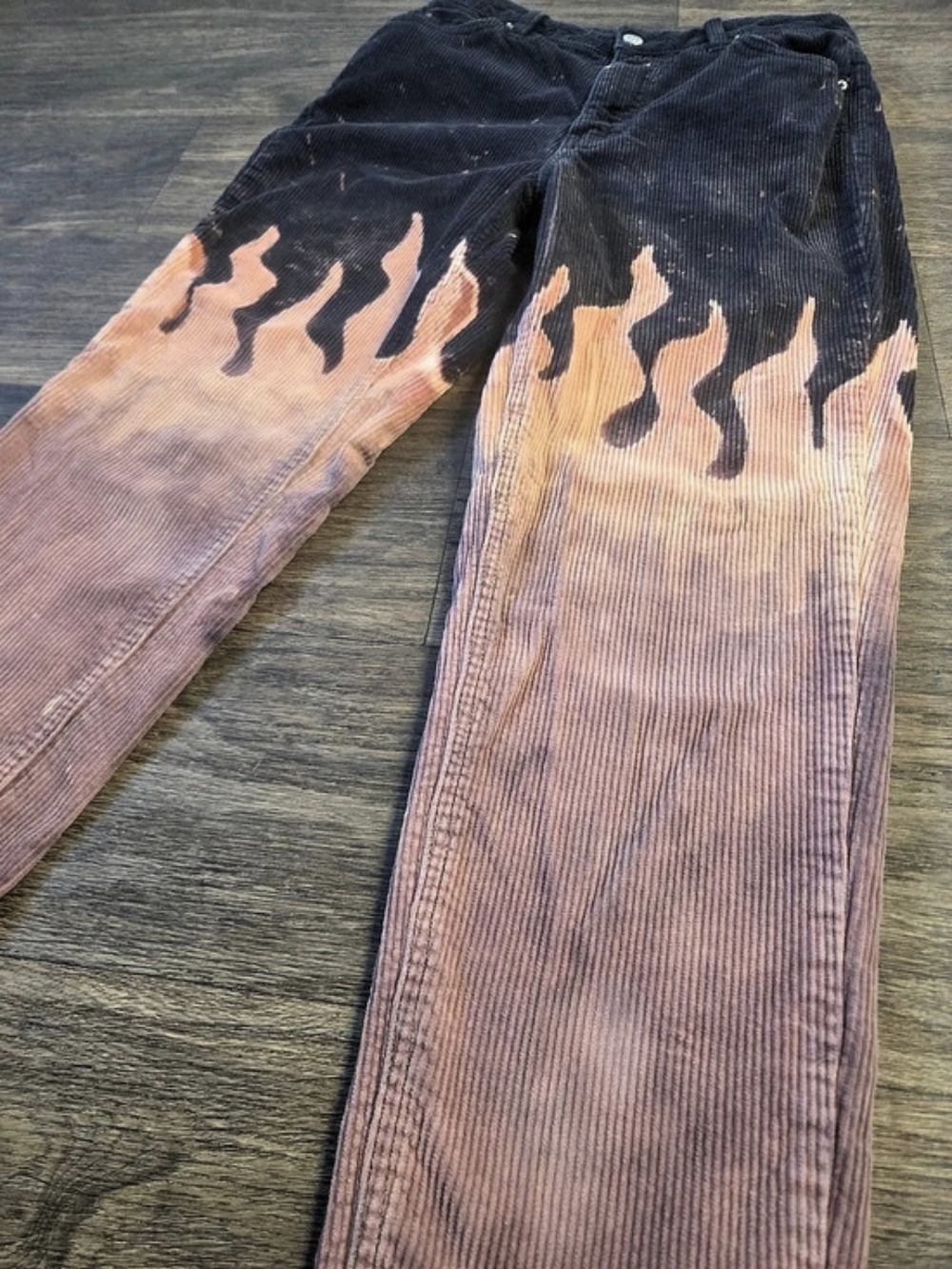 Y2K Handmade Bleach Fire Flame Corduroy Pants • BDG High Rise 27
